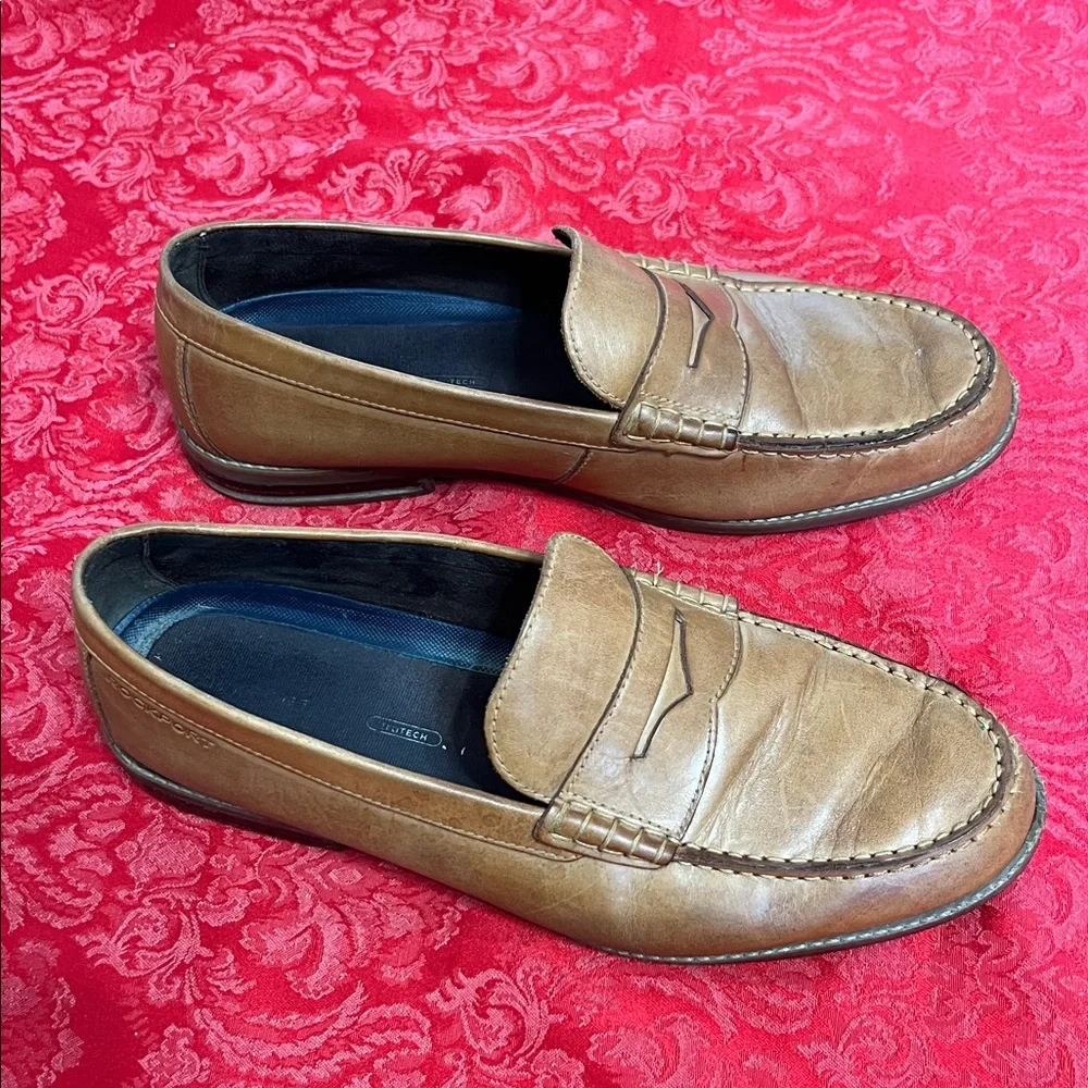 Rockport Men's Tan Leather Penny Loafers Size 12W Wide Slip On Comfort Dress